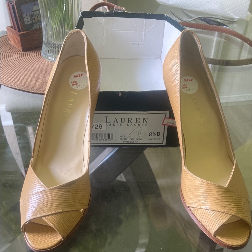Lauren Ralph Lauren Camel Peep-Toe Heels